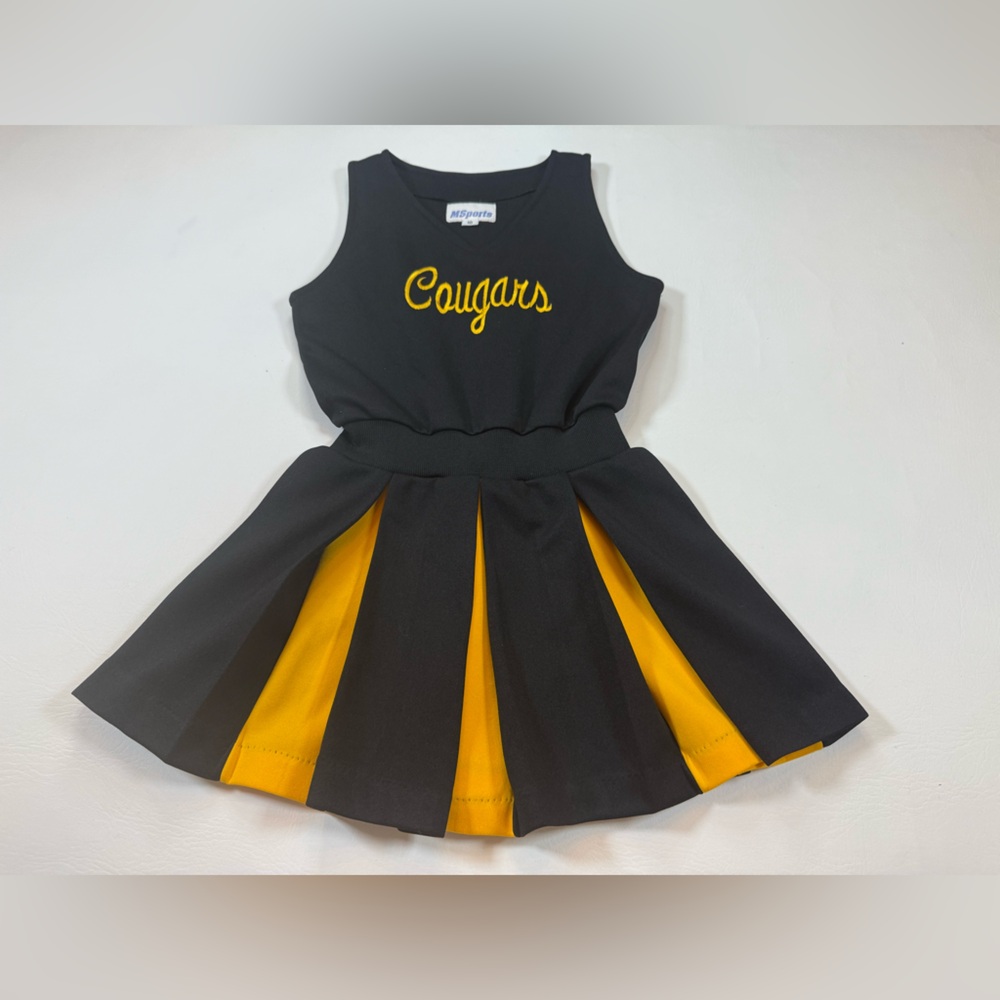 Vintage Cougars cheer outfit sz 10 gold black one piece 80’s football (bin GG38)
